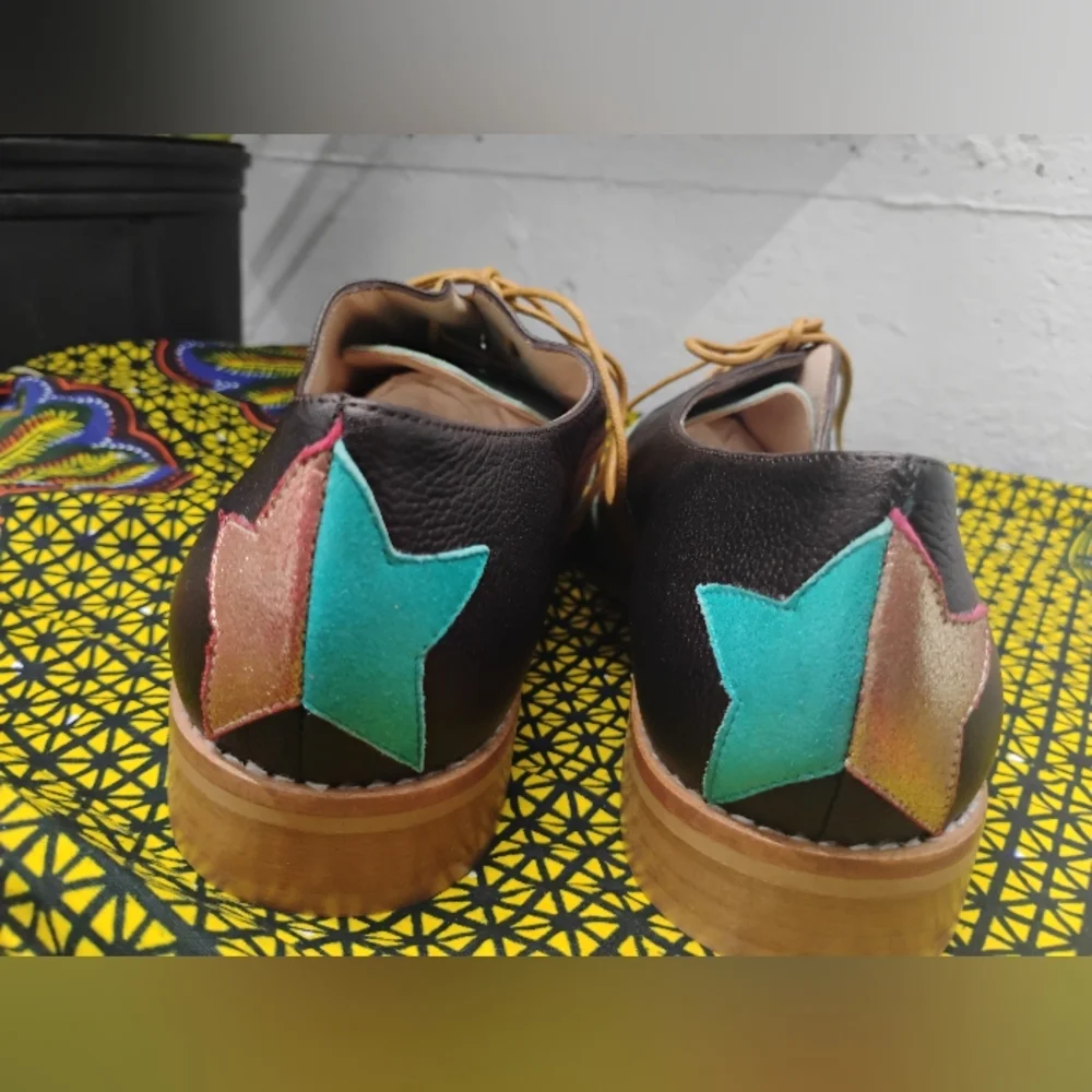 New Women's Teal Brown Gold Leather Oxford Flats Vintage Style Size 5 -9.5 - Picture 3 of 4